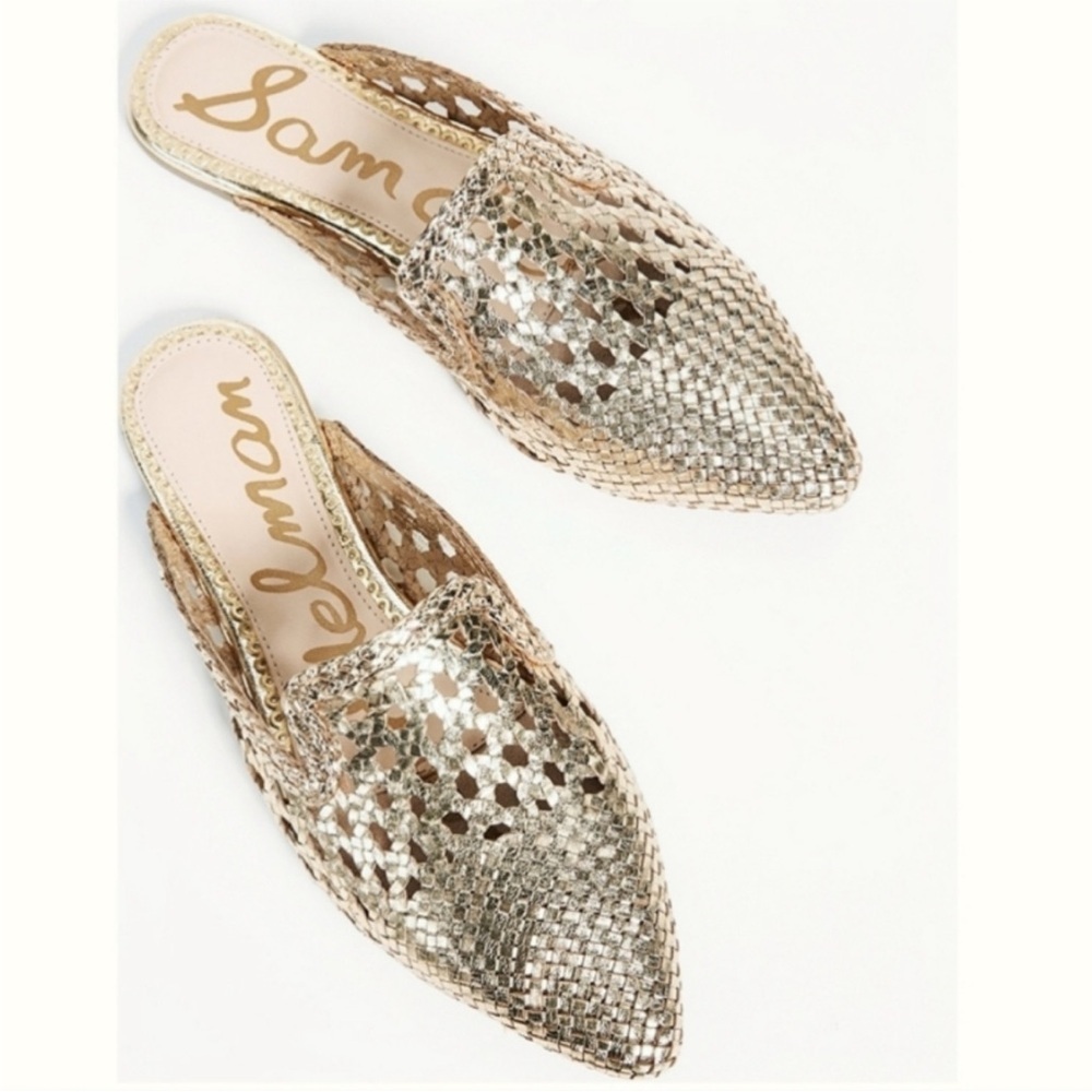 Sam Edelman Metallic Gold Woven Pointed Mule Flats